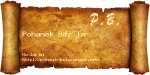 Pohanek Béla névjegykártya